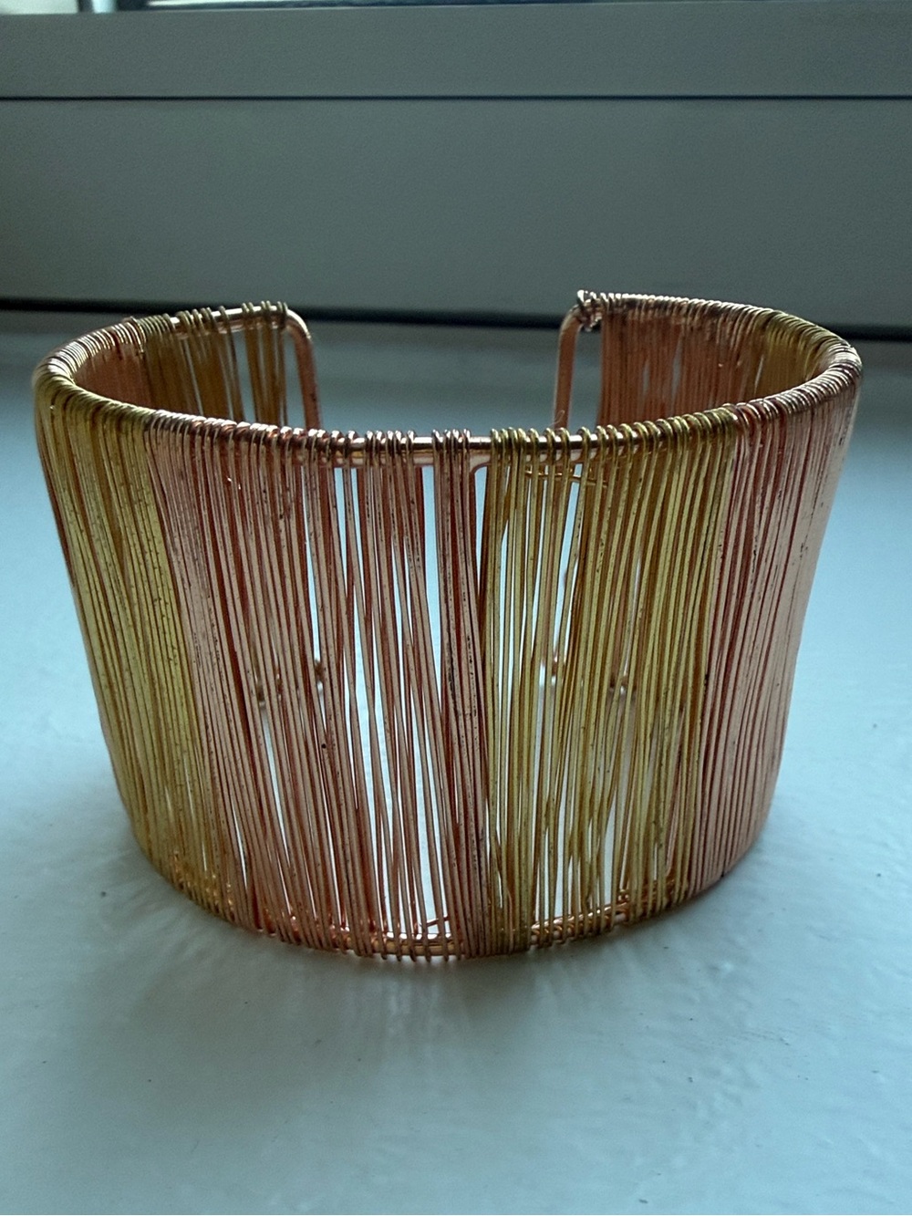 Two-Tone Gold and Rose Gold Wire Cuff Bracelet - Women's Jewelry